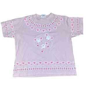 Vintage Spumoni Pink Floral Teddy Bear Puff Print Cottagecore T Shirt Medium Tee